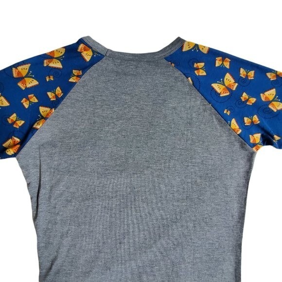 LuLaRoe Randy gray blue raglan sleeve butterfly top sz S - Picture 4 of 12